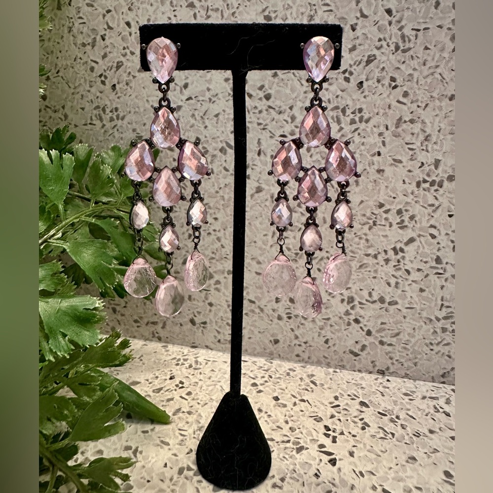 Powder pink acrylic gem chandelier earrings